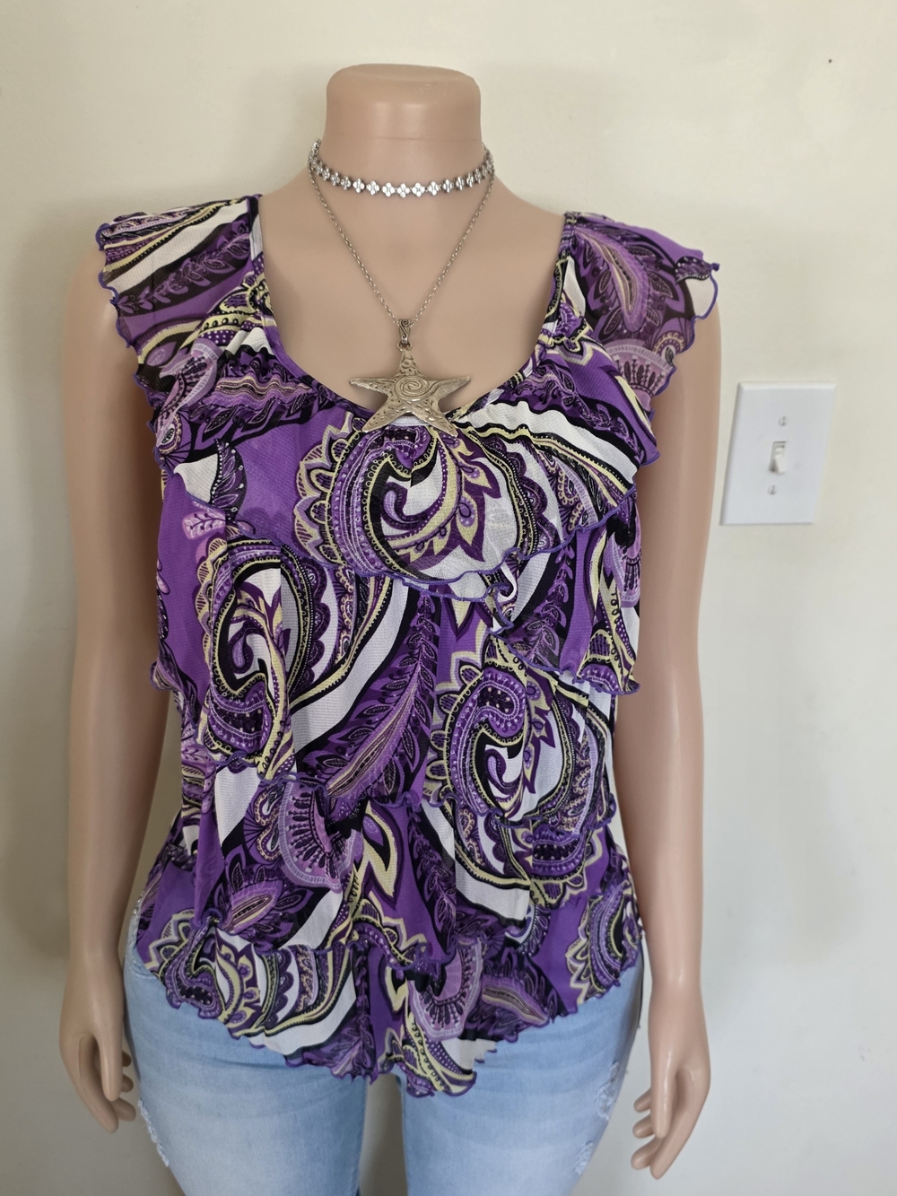 Apt. 9 Purple Paisley Ruffle Sleeveless Top